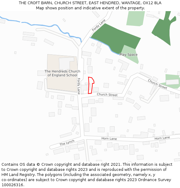THE CROFT BARN, CHURCH STREET, EAST HENDRED, WANTAGE, OX12 8LA: Location map and indicative extent of plot