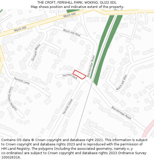 THE CROFT, FERNHILL PARK, WOKING, GU22 0DL: Location map and indicative extent of plot