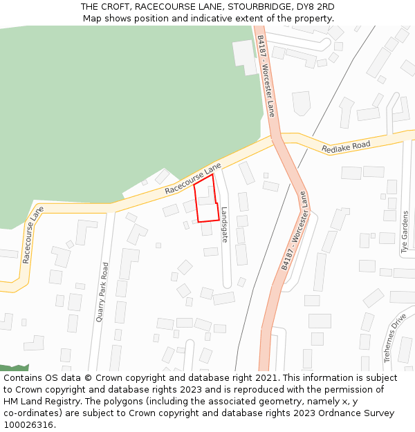 THE CROFT, RACECOURSE LANE, STOURBRIDGE, DY8 2RD: Location map and indicative extent of plot