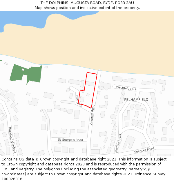 THE DOLPHINS, AUGUSTA ROAD, RYDE, PO33 3AU: Location map and indicative extent of plot