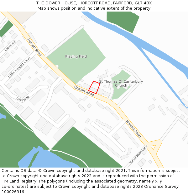 THE DOWER HOUSE, HORCOTT ROAD, FAIRFORD, GL7 4BX: Location map and indicative extent of plot