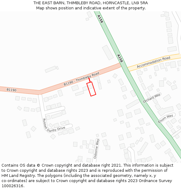 THE EAST BARN, THIMBLEBY ROAD, HORNCASTLE, LN9 5RA: Location map and indicative extent of plot
