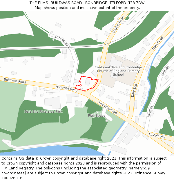 THE ELMS, BUILDWAS ROAD, IRONBRIDGE, TELFORD, TF8 7DW: Location map and indicative extent of plot