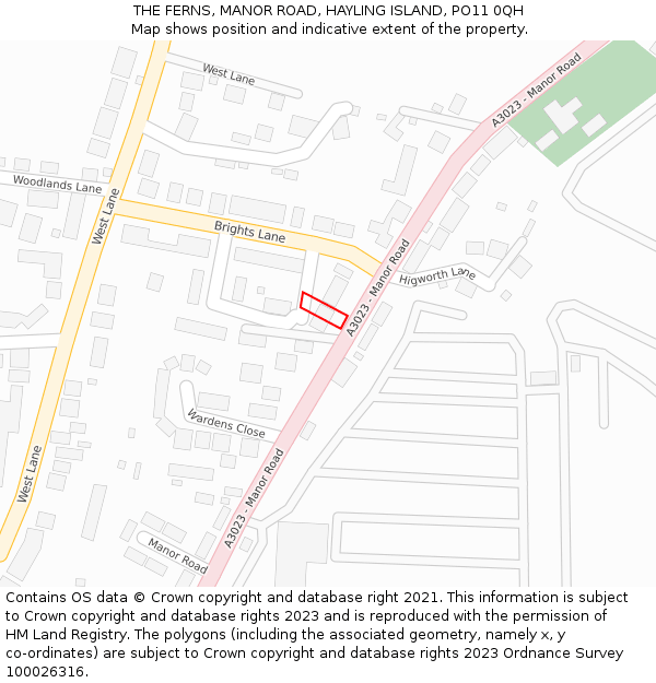 THE FERNS, MANOR ROAD, HAYLING ISLAND, PO11 0QH: Location map and indicative extent of plot