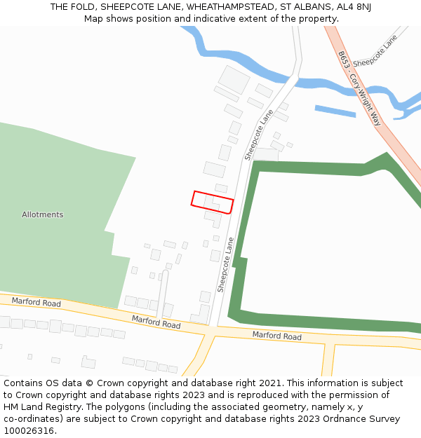 THE FOLD, SHEEPCOTE LANE, WHEATHAMPSTEAD, ST ALBANS, AL4 8NJ: Location map and indicative extent of plot