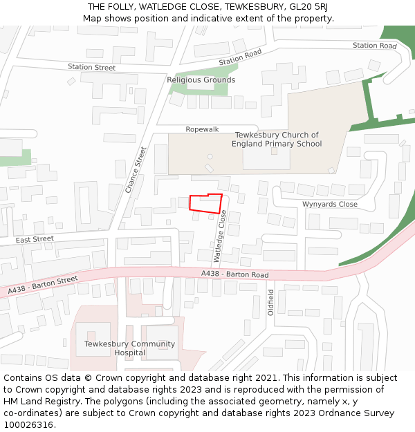 THE FOLLY, WATLEDGE CLOSE, TEWKESBURY, GL20 5RJ: Location map and indicative extent of plot