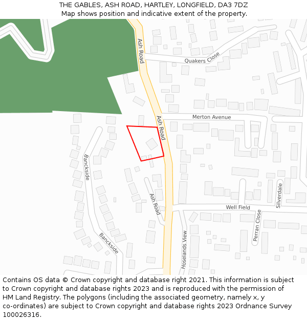 THE GABLES, ASH ROAD, HARTLEY, LONGFIELD, DA3 7DZ: Location map and indicative extent of plot
