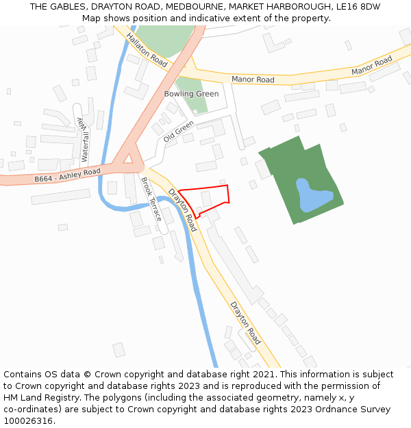 THE GABLES, DRAYTON ROAD, MEDBOURNE, MARKET HARBOROUGH, LE16 8DW: Location map and indicative extent of plot