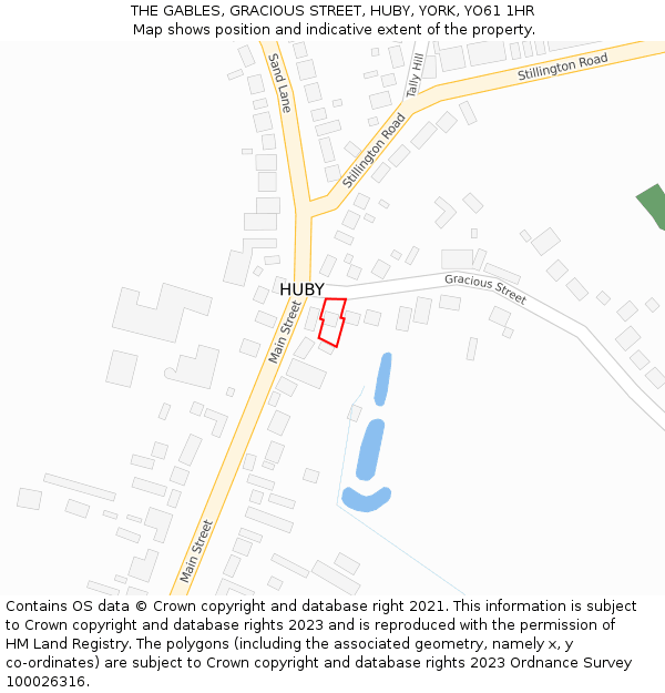 THE GABLES, GRACIOUS STREET, HUBY, YORK, YO61 1HR: Location map and indicative extent of plot