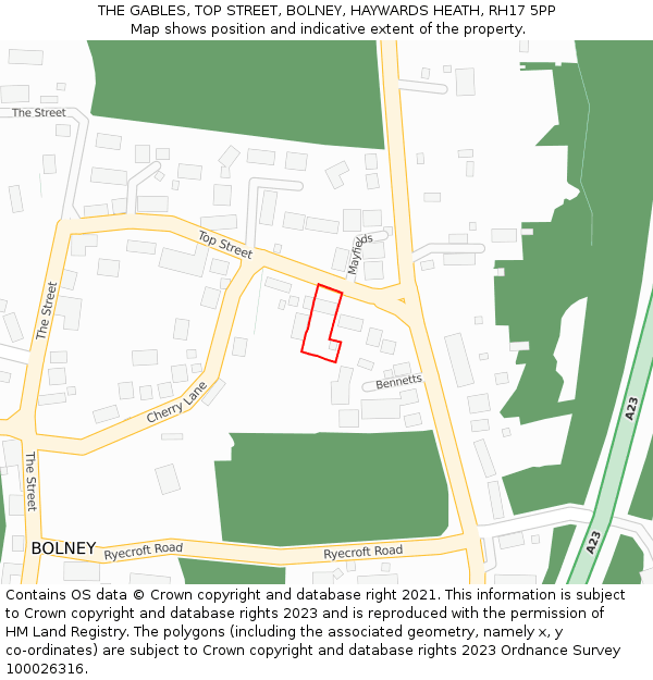 THE GABLES, TOP STREET, BOLNEY, HAYWARDS HEATH, RH17 5PP: Location map and indicative extent of plot