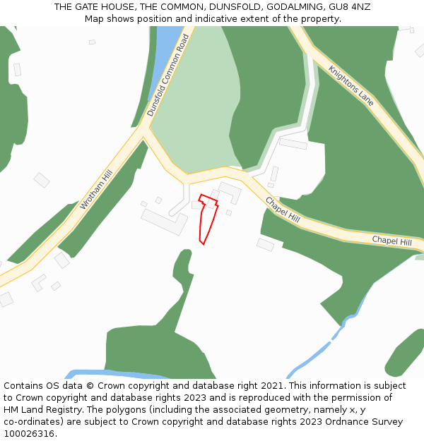 THE GATE HOUSE, THE COMMON, DUNSFOLD, GODALMING, GU8 4NZ: Location map and indicative extent of plot