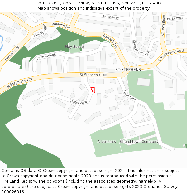 THE GATEHOUSE, CASTLE VIEW, ST STEPHENS, SALTASH, PL12 4RD: Location map and indicative extent of plot