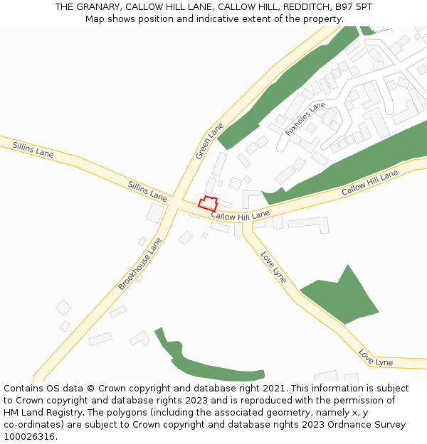 THE GRANARY, CALLOW HILL LANE, CALLOW HILL, REDDITCH, B97 5PT: Location map and indicative extent of plot
