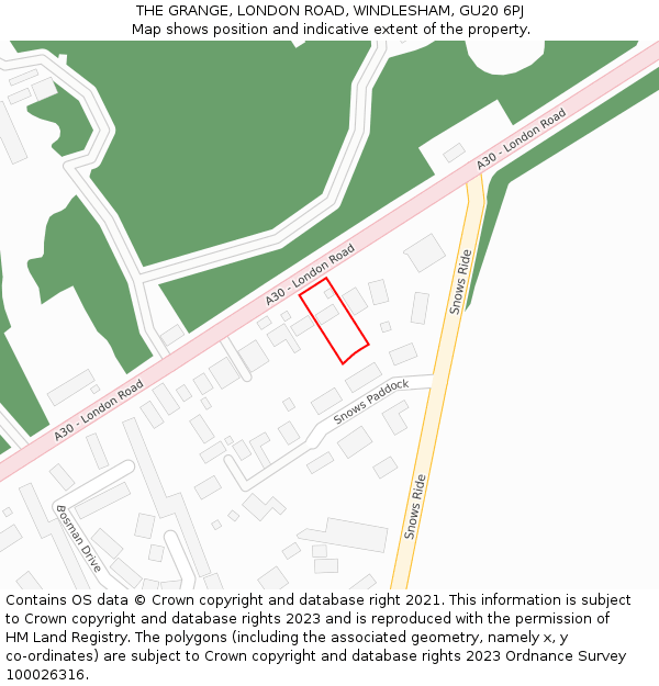 THE GRANGE, LONDON ROAD, WINDLESHAM, GU20 6PJ: Location map and indicative extent of plot
