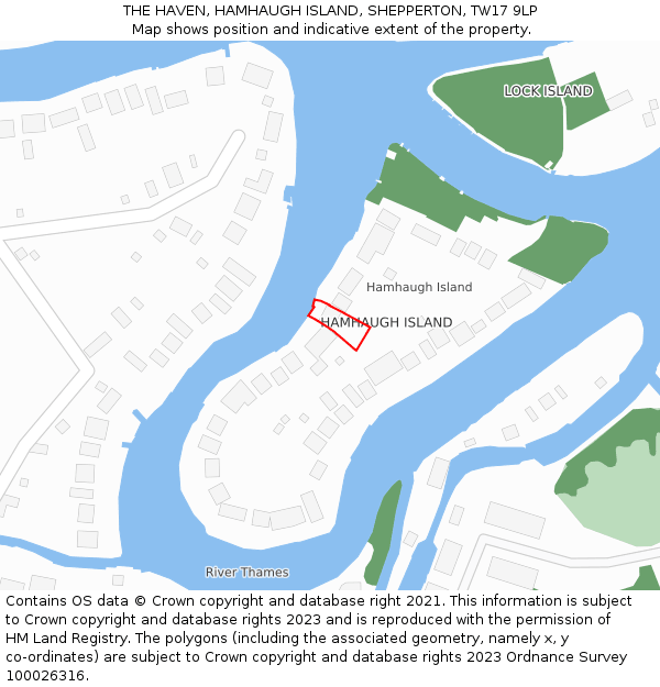 THE HAVEN, HAMHAUGH ISLAND, SHEPPERTON, TW17 9LP: Location map and indicative extent of plot