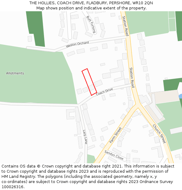 THE HOLLIES, COACH DRIVE, FLADBURY, PERSHORE, WR10 2QN: Location map and indicative extent of plot