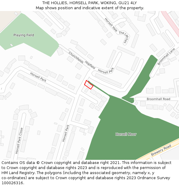 THE HOLLIES, HORSELL PARK, WOKING, GU21 4LY: Location map and indicative extent of plot