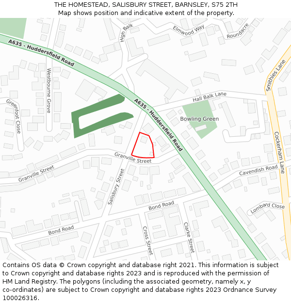 THE HOMESTEAD, SALISBURY STREET, BARNSLEY, S75 2TH: Location map and indicative extent of plot