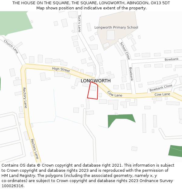 THE HOUSE ON THE SQUARE, THE SQUARE, LONGWORTH, ABINGDON, OX13 5DT: Location map and indicative extent of plot