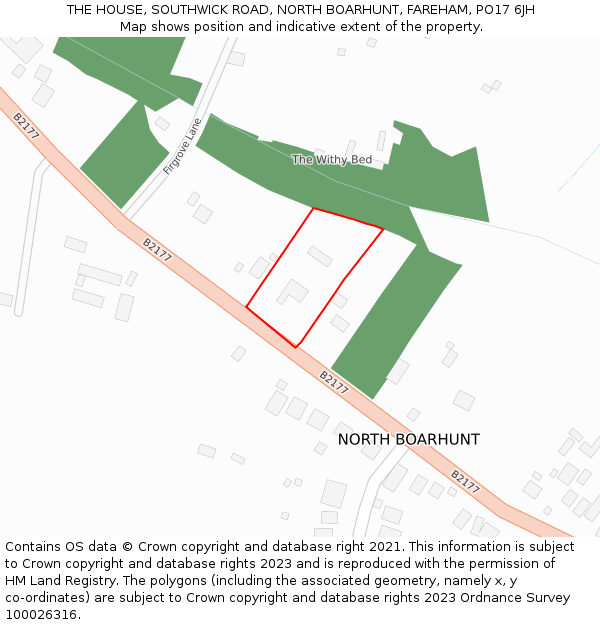 THE HOUSE, SOUTHWICK ROAD, NORTH BOARHUNT, FAREHAM, PO17 6JH: Location map and indicative extent of plot