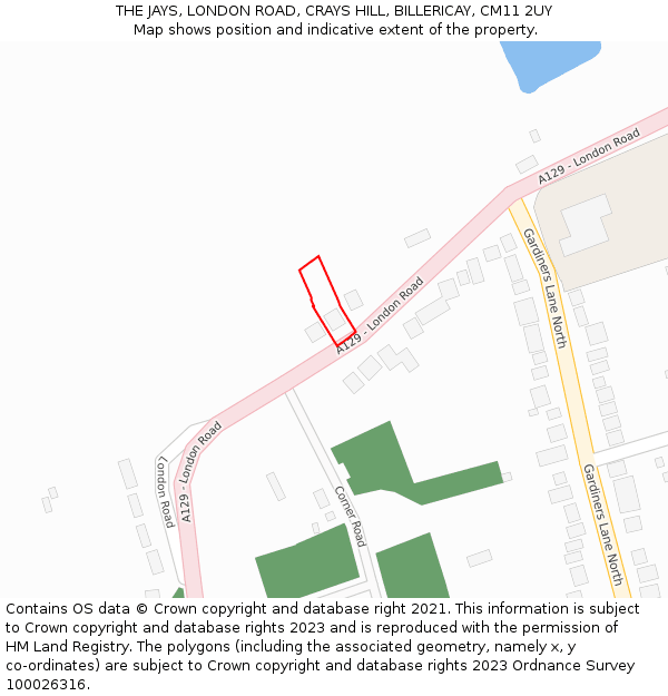 THE JAYS, LONDON ROAD, CRAYS HILL, BILLERICAY, CM11 2UY: Location map and indicative extent of plot