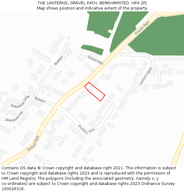 THE LANTERNS, GRAVEL PATH, BERKHAMSTED, HP4 2PJ: Location map and indicative extent of plot