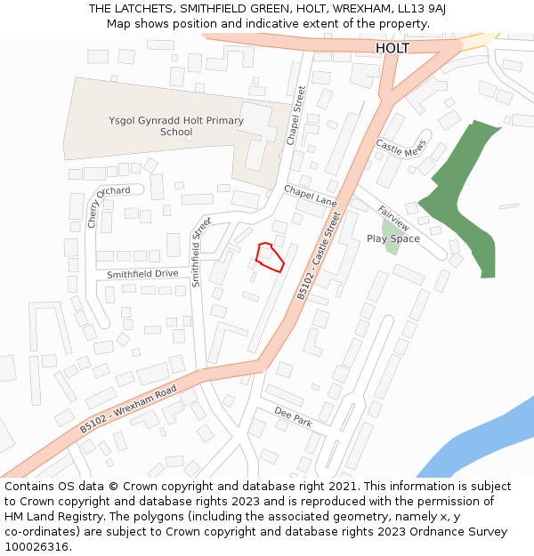 THE LATCHETS, SMITHFIELD GREEN, HOLT, WREXHAM, LL13 9AJ: Location map and indicative extent of plot