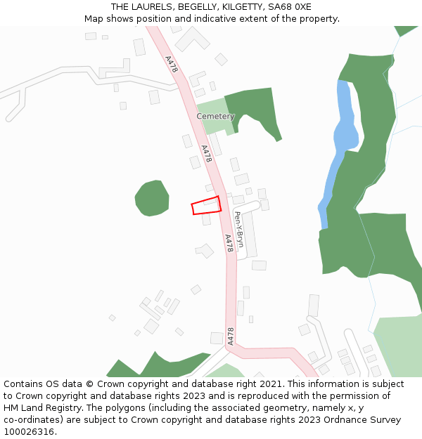 THE LAURELS, BEGELLY, KILGETTY, SA68 0XE: Location map and indicative extent of plot