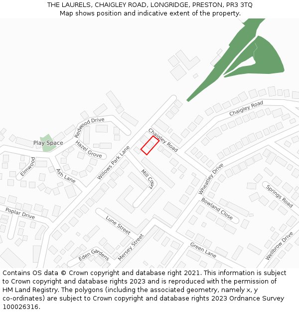 THE LAURELS, CHAIGLEY ROAD, LONGRIDGE, PRESTON, PR3 3TQ: Location map and indicative extent of plot