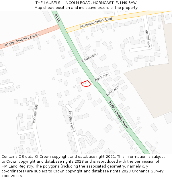 THE LAURELS, LINCOLN ROAD, HORNCASTLE, LN9 5AW: Location map and indicative extent of plot