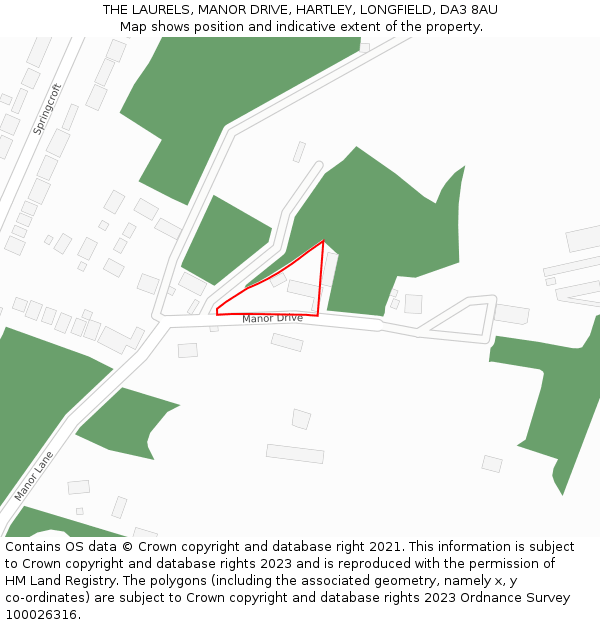 THE LAURELS, MANOR DRIVE, HARTLEY, LONGFIELD, DA3 8AU: Location map and indicative extent of plot
