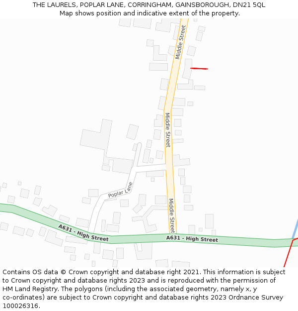 THE LAURELS, POPLAR LANE, CORRINGHAM, GAINSBOROUGH, DN21 5QL: Location map and indicative extent of plot