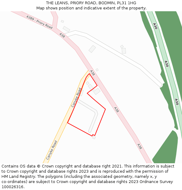 THE LEANS, PRIORY ROAD, BODMIN, PL31 1HG: Location map and indicative extent of plot