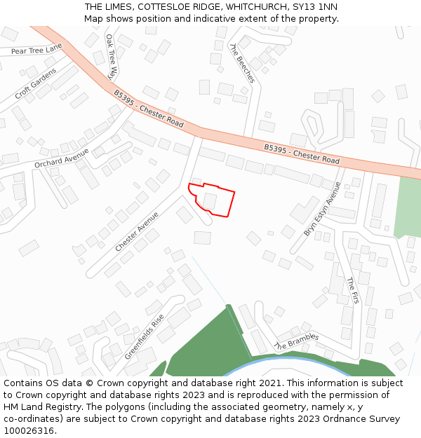 THE LIMES, COTTESLOE RIDGE, WHITCHURCH, SY13 1NN: Location map and indicative extent of plot