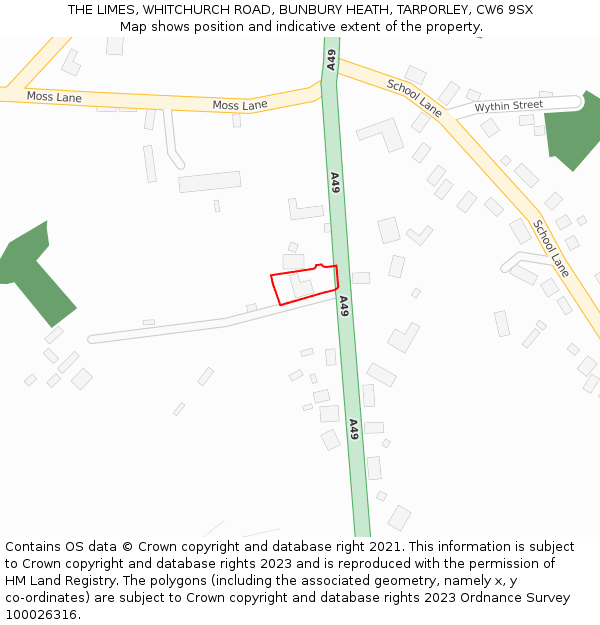 THE LIMES, WHITCHURCH ROAD, BUNBURY HEATH, TARPORLEY, CW6 9SX: Location map and indicative extent of plot