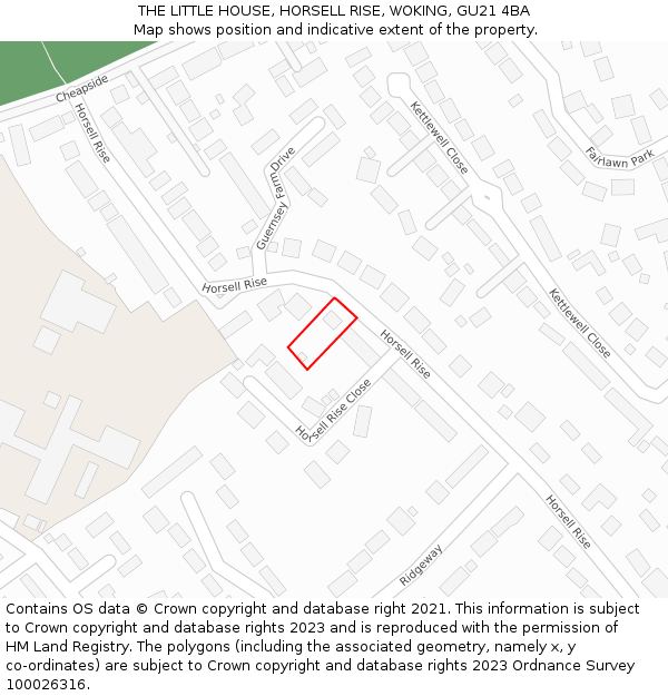 THE LITTLE HOUSE, HORSELL RISE, WOKING, GU21 4BA: Location map and indicative extent of plot