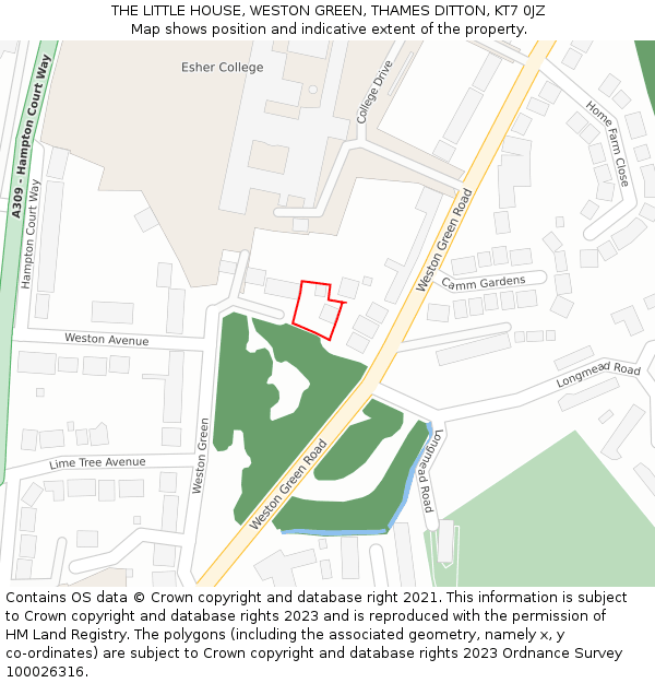 THE LITTLE HOUSE, WESTON GREEN, THAMES DITTON, KT7 0JZ: Location map and indicative extent of plot