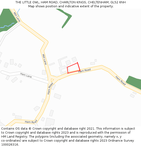 THE LITTLE OWL, HAM ROAD, CHARLTON KINGS, CHELTENHAM, GL52 6NH: Location map and indicative extent of plot