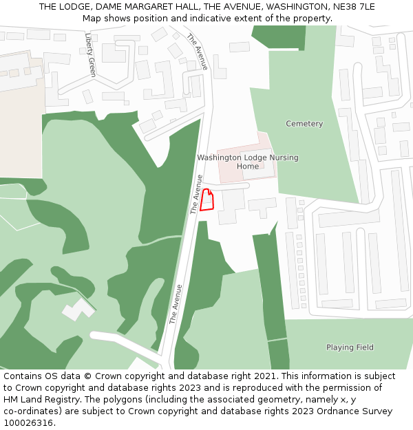 THE LODGE, DAME MARGARET HALL, THE AVENUE, WASHINGTON, NE38 7LE: Location map and indicative extent of plot