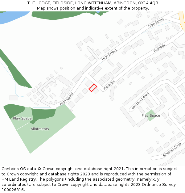 THE LODGE, FIELDSIDE, LONG WITTENHAM, ABINGDON, OX14 4QB: Location map and indicative extent of plot