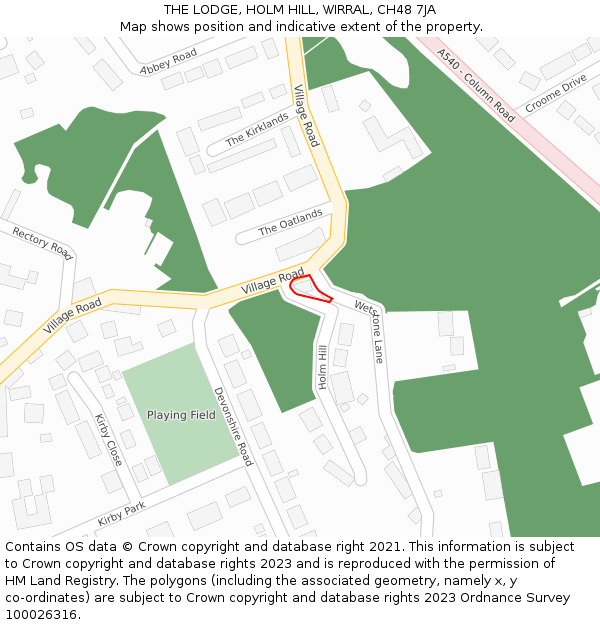 THE LODGE, HOLM HILL, WIRRAL, CH48 7JA: Location map and indicative extent of plot