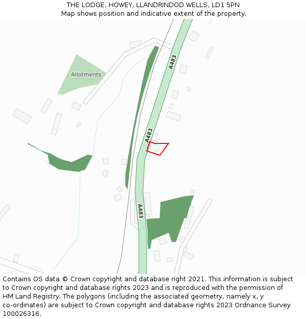 THE LODGE, HOWEY, LLANDRINDOD WELLS, LD1 5PN: Location map and indicative extent of plot