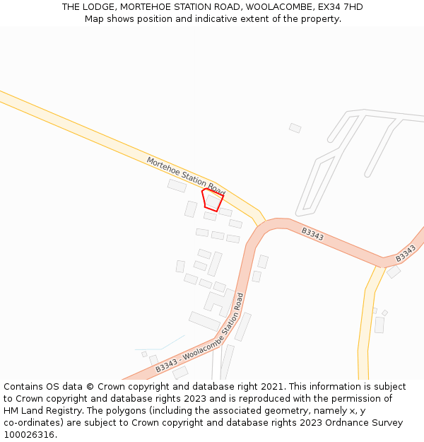 THE LODGE, MORTEHOE STATION ROAD, WOOLACOMBE, EX34 7HD: Location map and indicative extent of plot