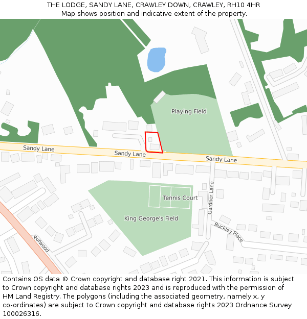 THE LODGE, SANDY LANE, CRAWLEY DOWN, CRAWLEY, RH10 4HR: Location map and indicative extent of plot