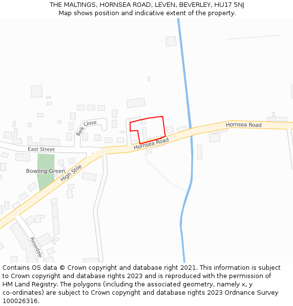 THE MALTINGS, HORNSEA ROAD, LEVEN, BEVERLEY, HU17 5NJ: Location map and indicative extent of plot