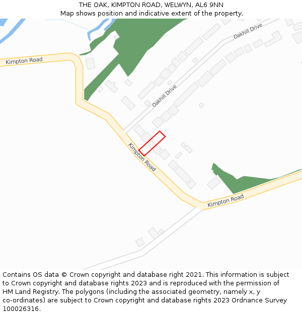 THE OAK, KIMPTON ROAD, WELWYN, AL6 9NN: Location map and indicative extent of plot