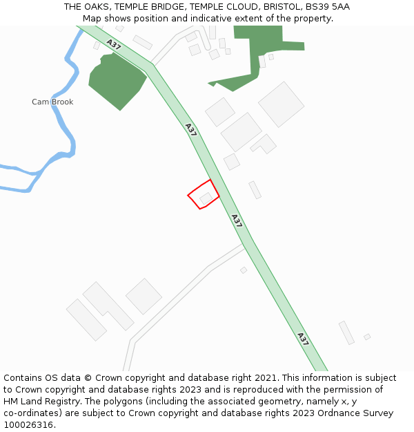 THE OAKS, TEMPLE BRIDGE, TEMPLE CLOUD, BRISTOL, BS39 5AA: Location map and indicative extent of plot