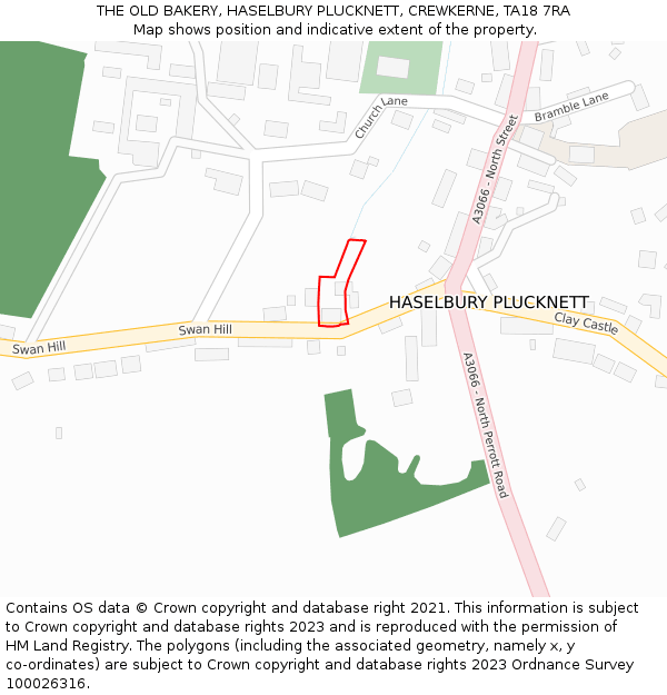 THE OLD BAKERY, HASELBURY PLUCKNETT, CREWKERNE, TA18 7RA: Location map and indicative extent of plot