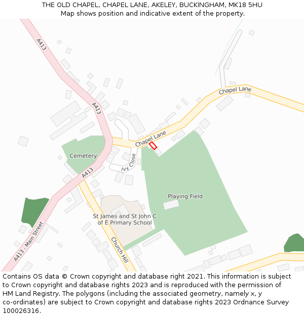 THE OLD CHAPEL, CHAPEL LANE, AKELEY, BUCKINGHAM, MK18 5HU: Location map and indicative extent of plot