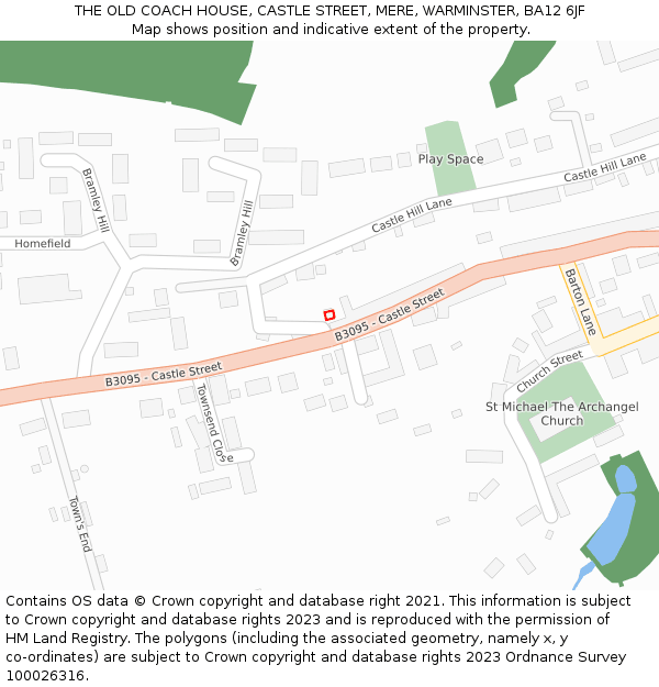 THE OLD COACH HOUSE, CASTLE STREET, MERE, WARMINSTER, BA12 6JF: Location map and indicative extent of plot